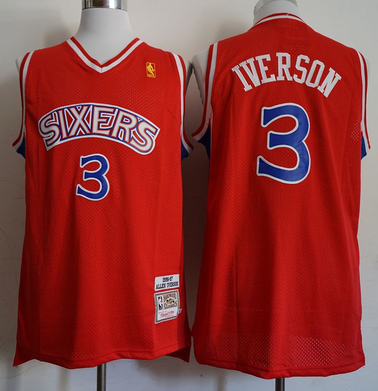 Men Philadelphia 76ers #3 Iverson Red Throwback Elite Nike NBA Jerseys